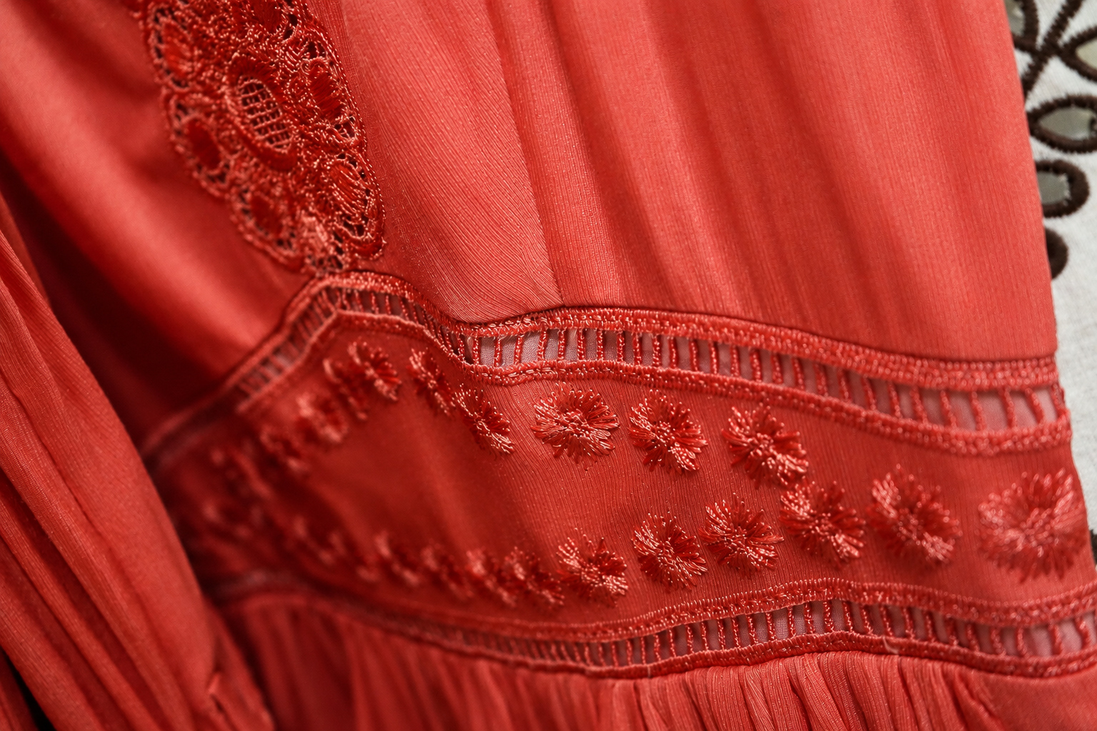 Coral embroidered textile detail from the Christy Lynn Collection