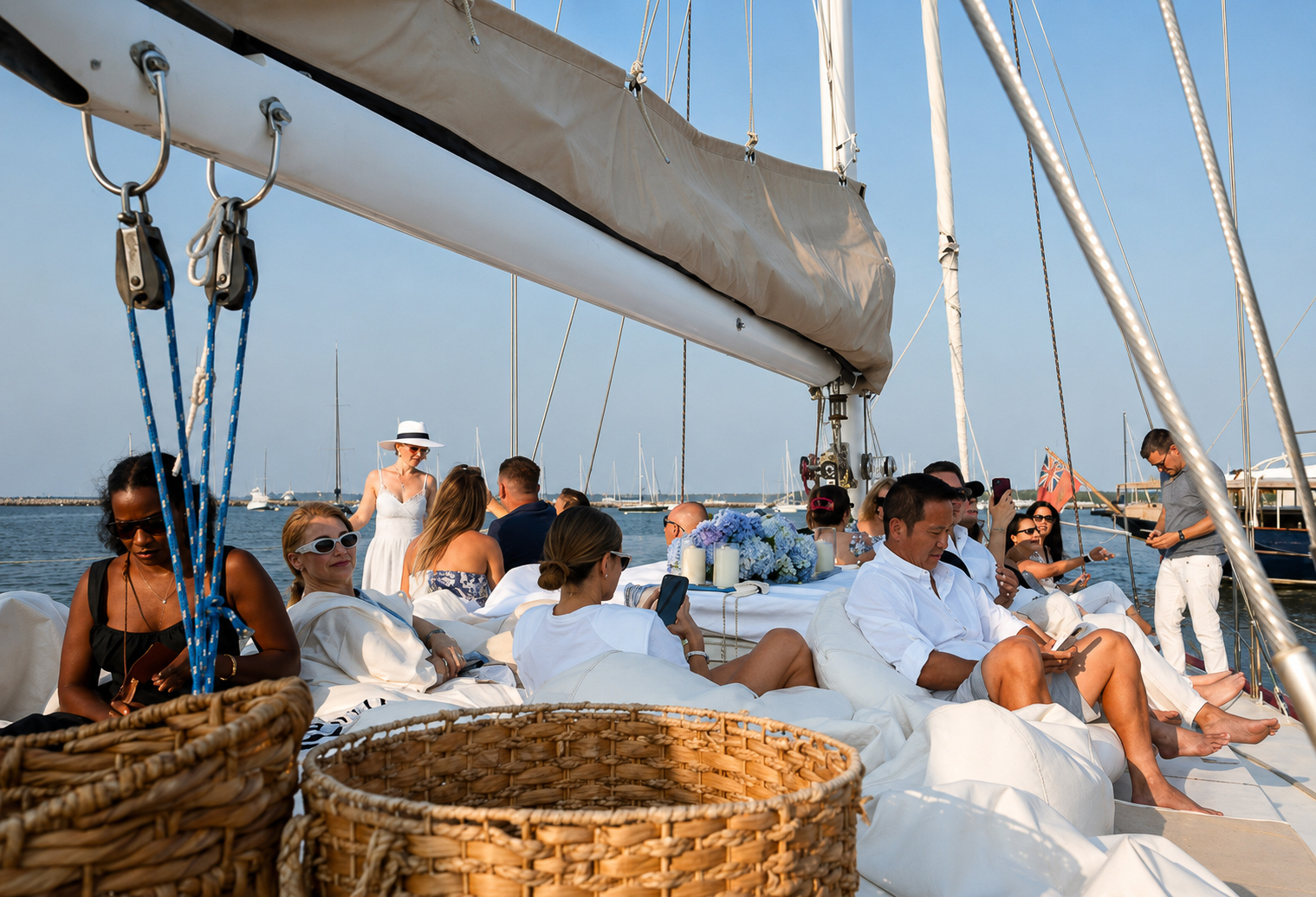 Guests gathered on deck during a sunset sail