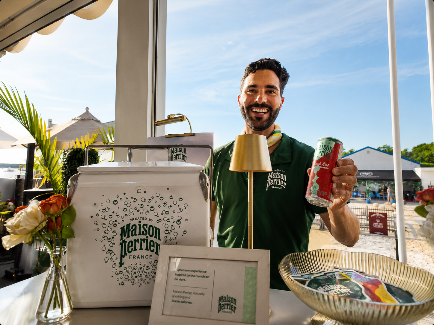 Brand ambassador presenting Maison Perrier at the waterfront activation